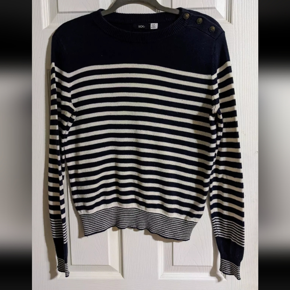BDG Sweater S Black White Striped Lightweight 100% Cotton Casual